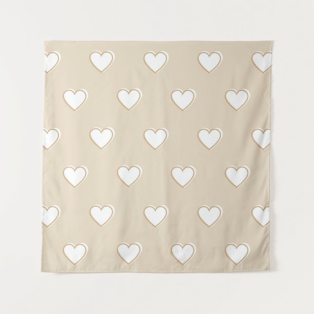 Tenture Rose blanc Beige mignon Motif de coeur simple (Devant)