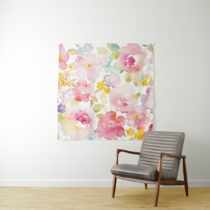 Tenture Rose d'aquarelle du milieu de l'été floral