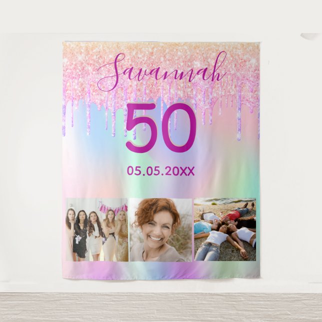 Tenture Rose de fête d'anniversaire or rose parties scinti (Devant)