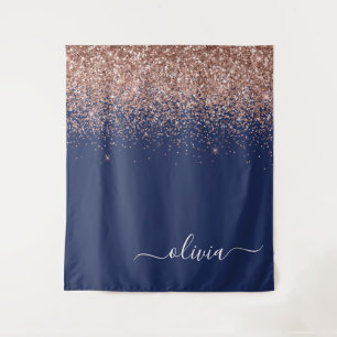Tenture Rose Gold Bleu Marine Blush Paillettes Monogramme
