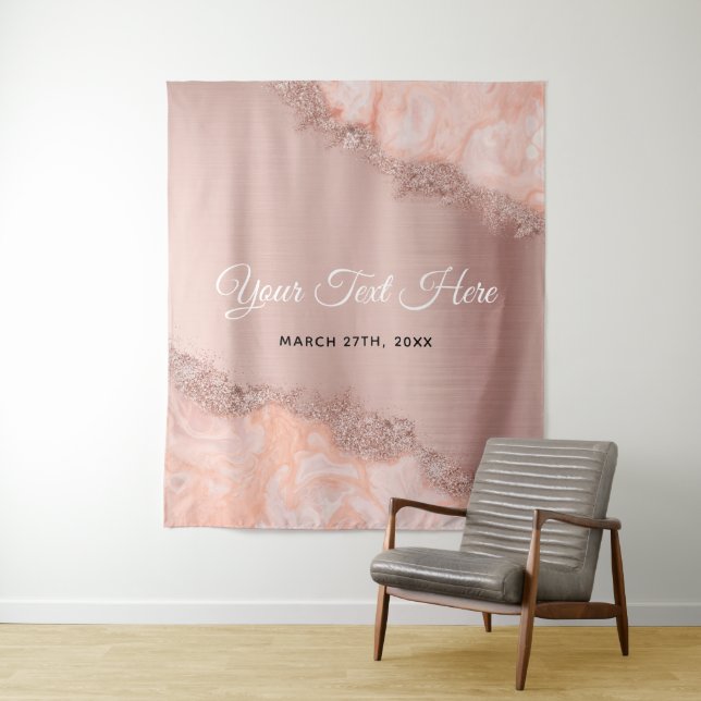 Tenture Rose Gold Blush Pink Agate Geode Pailletés Mariage (En situation)