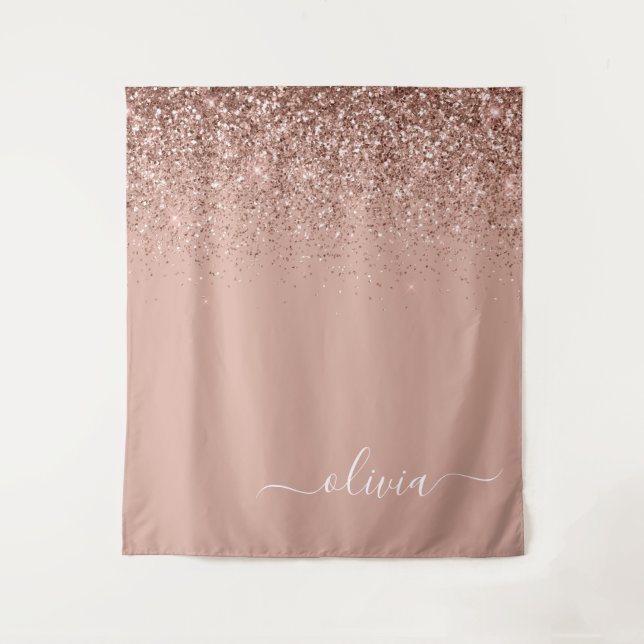 Tenture Rose Gold Blush Pink Parties scintillant Script Mo (Devant)