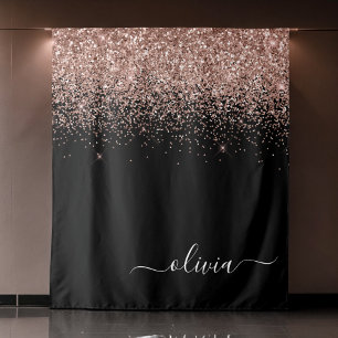 Tenture Rose Gold Blush Rose Pailleté Monogramme Féminin
