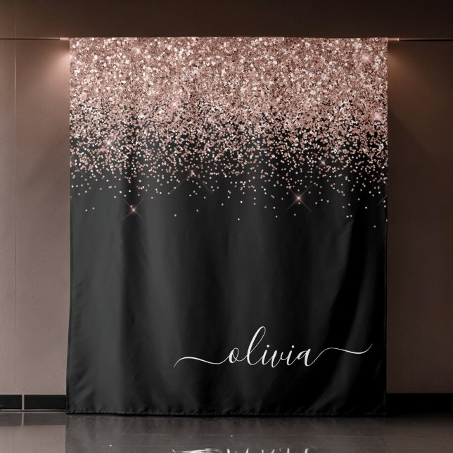 Tenture Rose Gold Blush Rose Pailleté Monogramme Féminin (Créateur téléchargé)