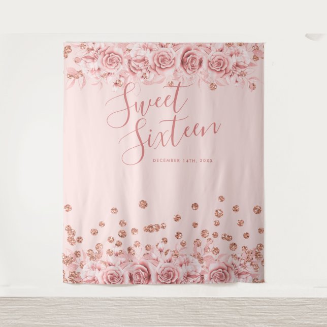 Tenture Rose Gold Blush Sweet 16 Parties scintillant Confe (Devant)