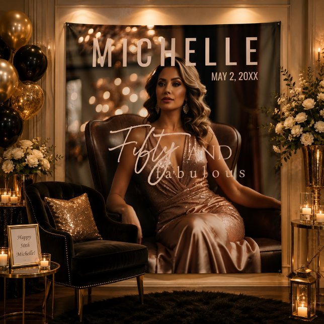 Tenture Rose Gold Cinquante Et Fabuleux Glamour (Luxury Fifty & Fabulous tapestry backdrop styled for elegant birthday photos and celebrations)
