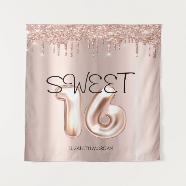 Tenture Rose Gold Élégant Drips Rose Gold Sweet 16   (Devant)