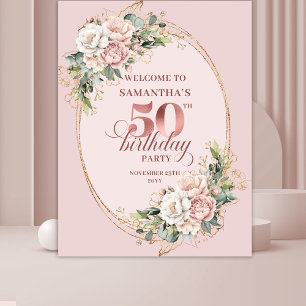Tenture Rose Gold Élégant et Floral pour les 50 ans