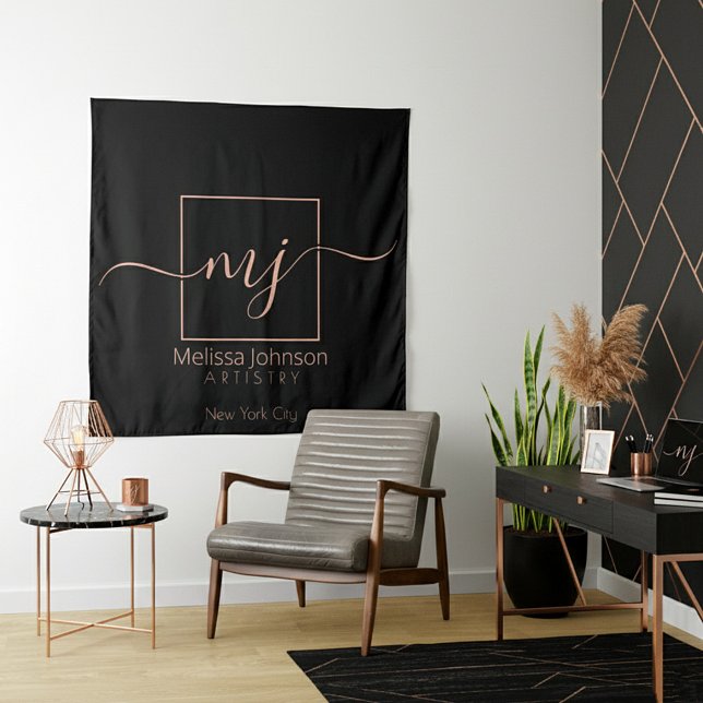 Tenture Rose Gold Élégant sur Noir (Créateur téléchargé)