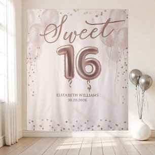 Tenture Rose Gold Foil Sweet 16 Ballons rose fond