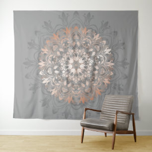 Tenture Rose Gold Gris Floral Mandala