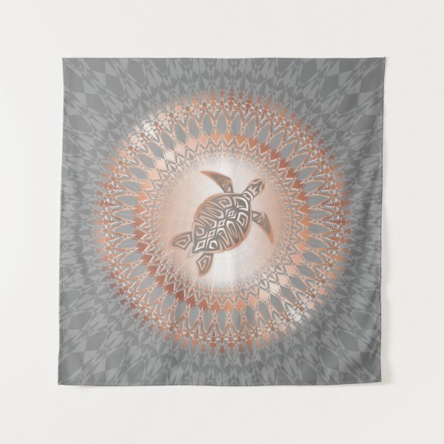 Tenture Rose Gold Gris Tortue Et Mandala (Devant)
