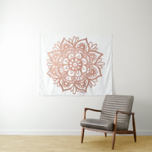 Tenture Rose Gold Mandala Art Pink Flower