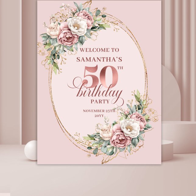 Tenture Rose Gold Moderne Pastel Rose Célébration 50e Anni (Modern Rose Gold Pastel Pink 50th Birthday Celebration Backdrop

)