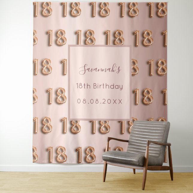 Tenture rose gold rose 18e anniversaire luxueux monogramme (En situation)