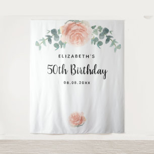 Tenture Rose gold rose anniversaire floral eucalyptus blan