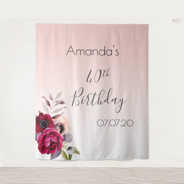 Tenture rose gold rose blush floral pour 40 ans (Devant)