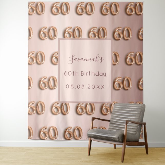 Tenture rose gold rose monogramme luxueux 60e anniversaire (En situation)
