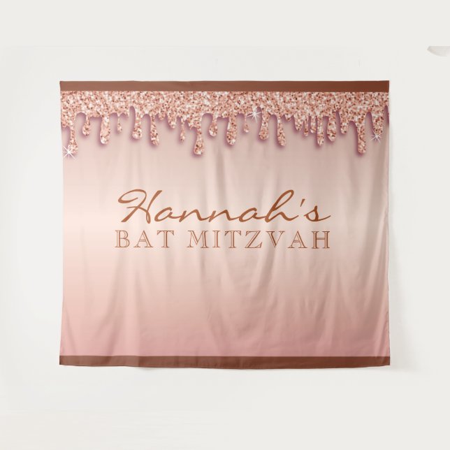 Tenture Rose Gold Sparkle Drippy Bat mitzvah fond (Devant (Horizontal))