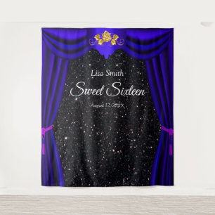 Tenture Rose Gold Sweet 16 Rideau Bleu Paillettes Noires