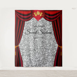 Tenture Rose Gold Sweet 16 Rideau Rouge Paillettes Argent