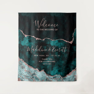 Tenture Rose Gold Vert Sarcelle Marbre Bienvenue Mariage