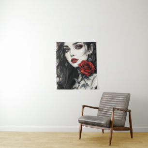 Tenture Rose gothique Halloween Elégant Vampire Girl Art