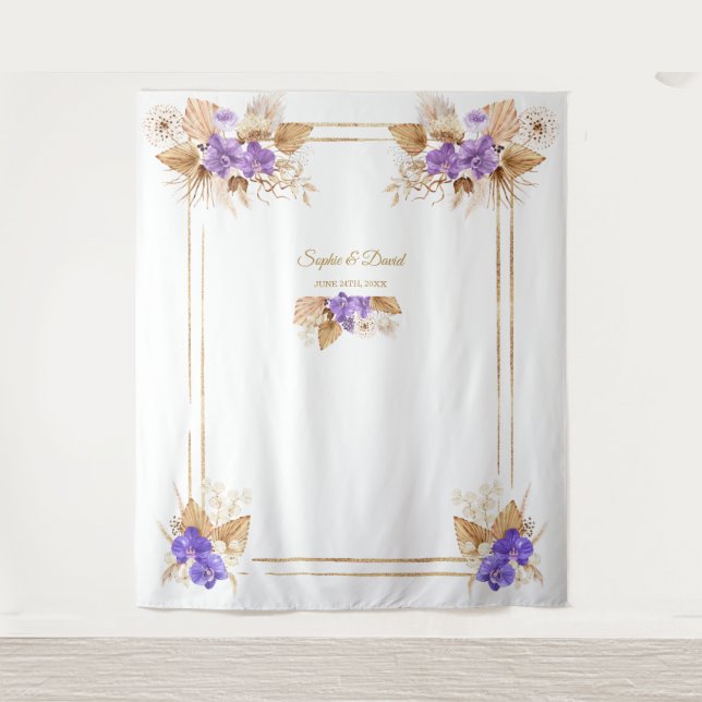 Tenture Rose Orchidée Violette Herbe des Pampas Photobooth (Devant)