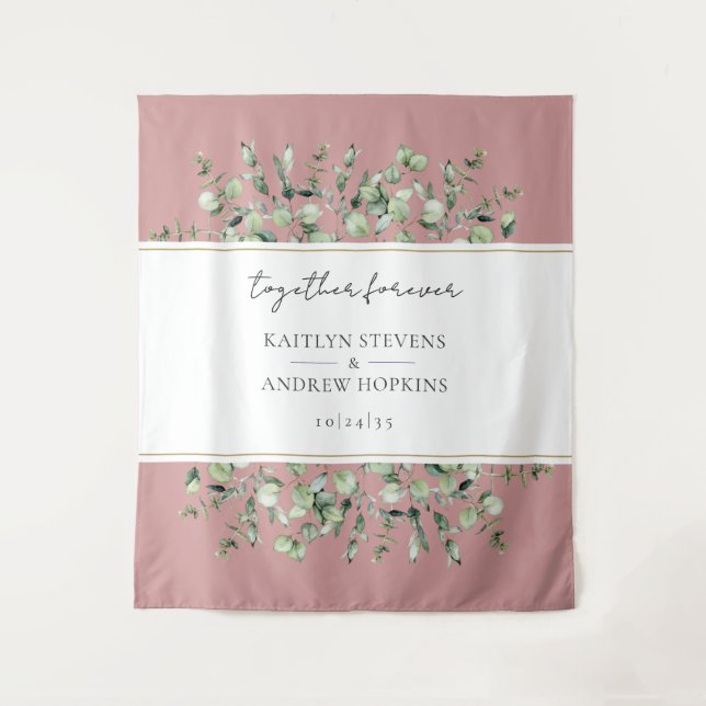 Tenture Rose Pâle Eucalyptus Mariage Ensemble Pour Toujour (Devant)
