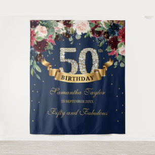 Tenture Rose poudré burgundy marine floral boho 50e annive