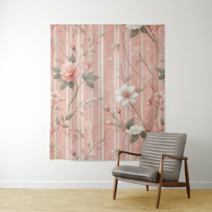 Tenture Rose rose vintage sur Arrière - plan rose rayé