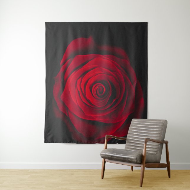 Tenture Rose rouge sur fond noir effet vintage (En situation)