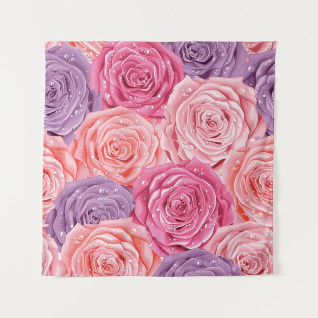 Tenture Roses à profusion : Beau motif transparent. (Devant)