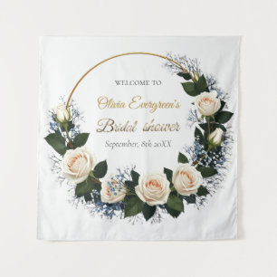Tenture Roses blanches et gypsophile Bienvenue