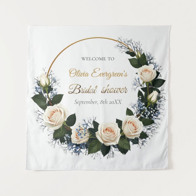 Tenture Roses blanches et gypsophile Bienvenue (Devant)