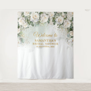 Tenture Roses blanches romantiques Eucalyptus Douche nupti