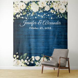 Tenture Roses blanches Verdure Mariage Photo Booth fond