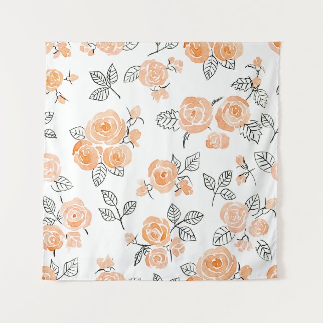 Tenture Roses d'aquarelle : Arrière - plan blanc d'encre (Devant)