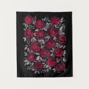 Tenture Roses d'aquarelle, roses rouges sur noir