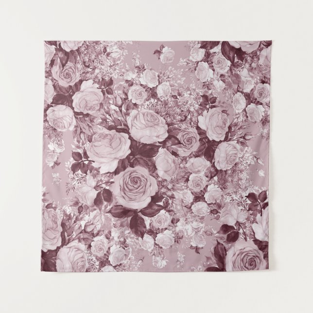 Tenture Roses de thé : Motif Bouquet d'aquarelle. (Devant)