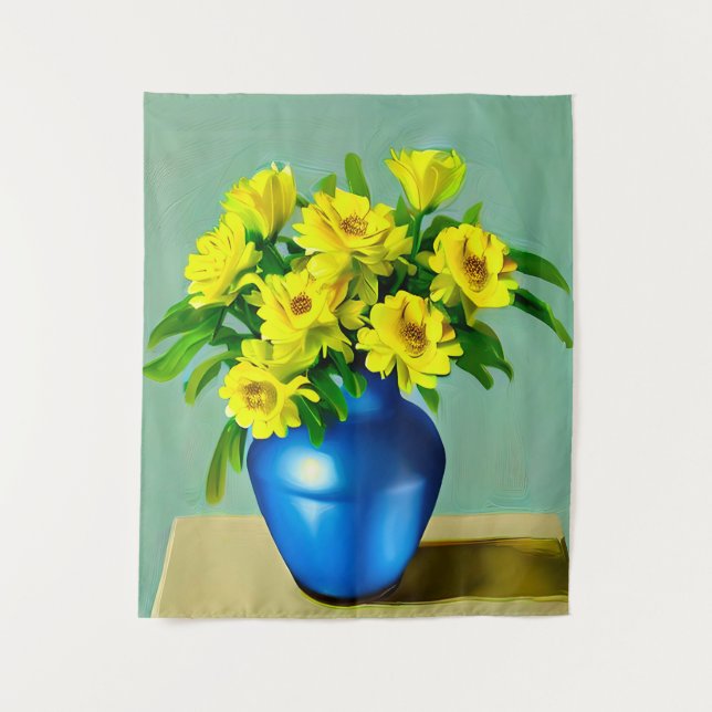 Tenture Roses jaunes dans un Vase bleu Boho Art (Devant)