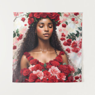 Tenture Roses Rouges Belle Black Woman Art