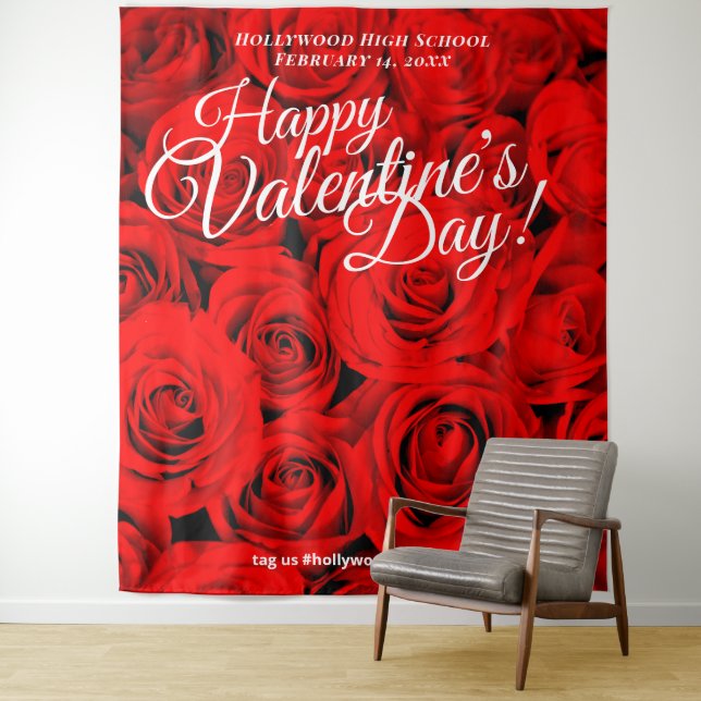 Tenture Roses Rouges de la Saint-Valentin | Fond pour self (En situation)