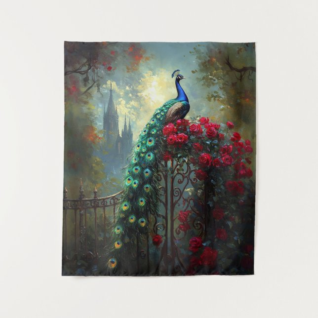 Tenture Roses rouges de paon dramatique gothique (Devant)