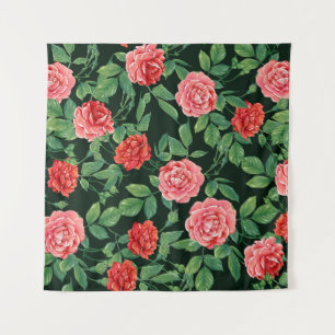 Tenture Roses Rouges Motif Noir Vintage