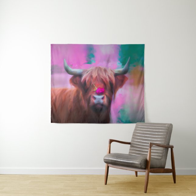 Tenture "Rosie des Highlands" – Portrait de vache des High (En situation (horizontale))