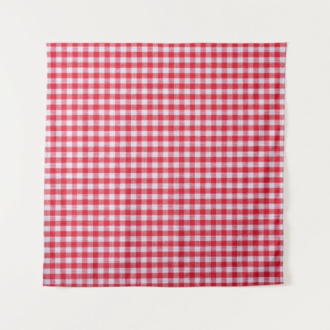 Tenture Rouge À damiers Nappe Gros Plan. (Devant)