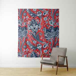 Tenture Rouge Blanc & Bleu Floral Paisley Bohème Boho
