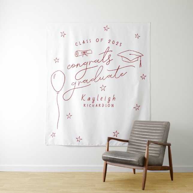 Tenture Rouge Blanc Retro Graduation Photo fond (En situation)