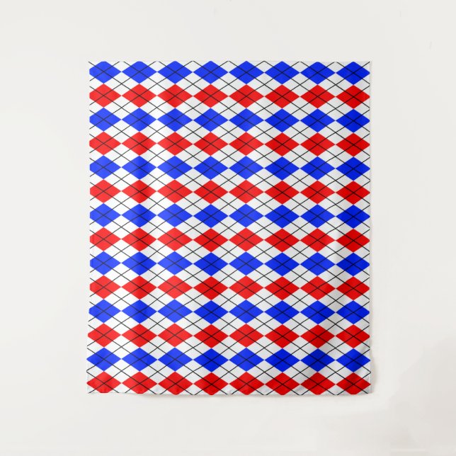 Tenture Rouge Bleu Blanc Jacquard Diamant Motif Design (Devant)